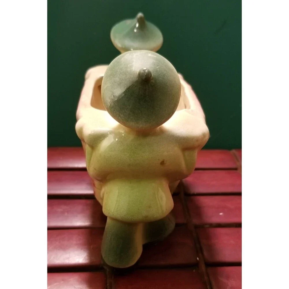 Vintage Ceramic Vase Planter Asian Men In Traditional Costumes